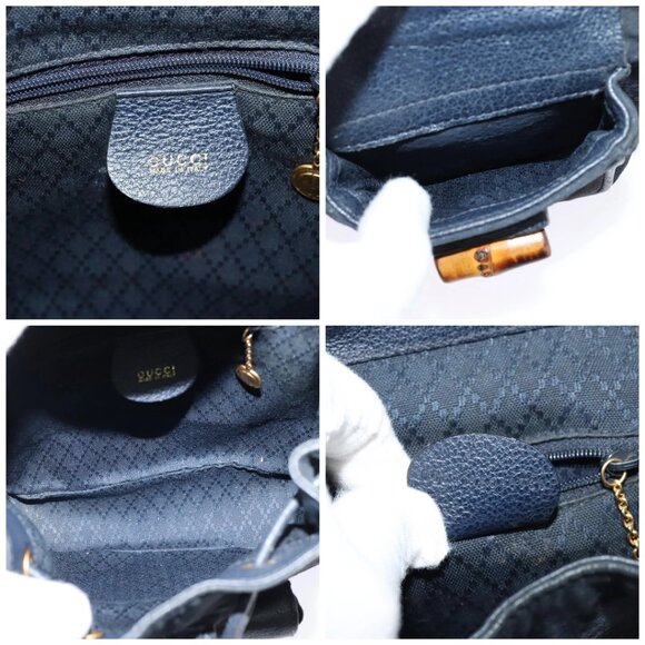 GUCCI Bamboo Backpack Suede Leather Navy Gold 003 1956 0030 Auth BA1984 main image 5